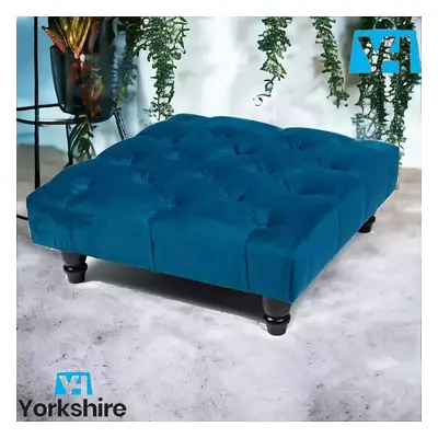 ((Blue)) Chesterfield Upholstered Stool Pouffe 50x50x25cm