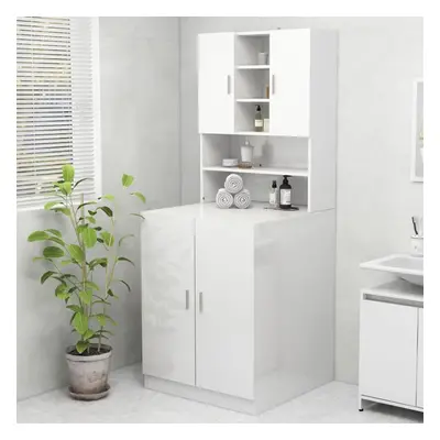 vidaXL Washing Machine Cabinet High Gloss White Bathroom Furniture Cupboard