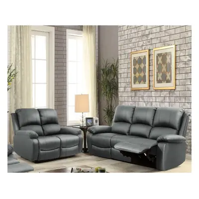 (Dark Grey, 3+2 Set) Reclining Luxury Leather Sofa Set In Choice of colours- Piece, Piece, Armch