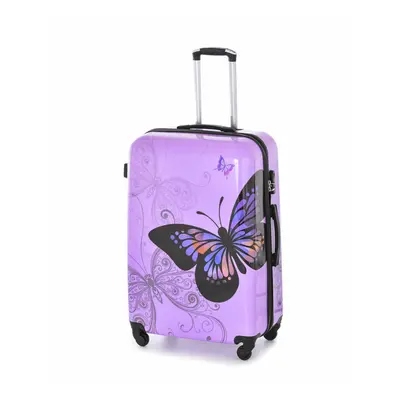 (Purple , Large) Hampton & Stewart Butterfly Hard Shell Suitcase