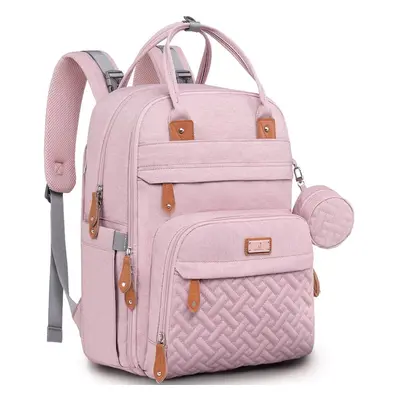 (Pink) Baby changing bag backpack, nappy changing backpack nappy bag with changing mat and pacif