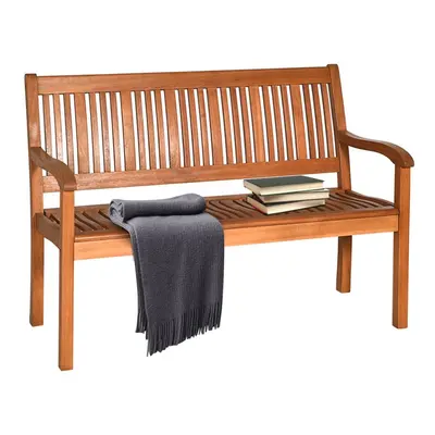 Eucalyptus 2-Seater Bench Wooden Long Dining Bench W/ High Backrest