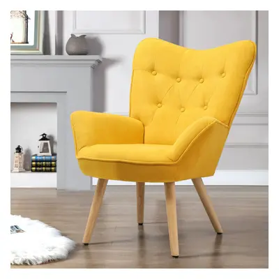 Yellow Linen Armchair Modern Urban Style Accent Chair with Wooden Legs