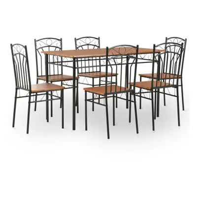 vidaXL Dining Set Pieces MDF and Steel Brown Dinner Room Furniture Sets