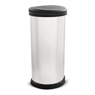 Curver Metal Effect One Touch Deco Bin, Silver, Litre