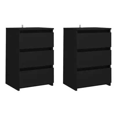 vidaXL 2x Bed Cabinets Black Engineered Wood Indoor Bedside Storage Cabinet