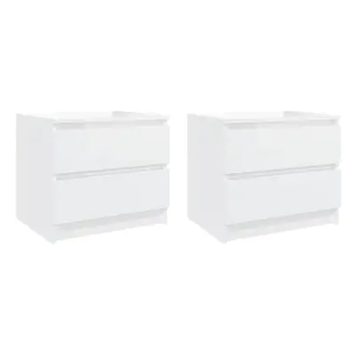 vidaXL 2x Bed Cabinets High Gloss White 50x39x43.5 cm Chipboard Bedside Cabinet