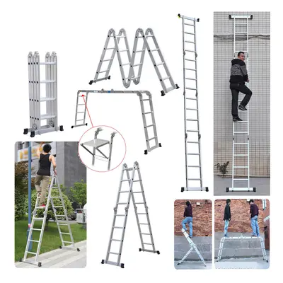 4.7M Folding Ladder 4x4 Aluminium Ladder 14in1 MultiPurpose Combination Ladder with Platform