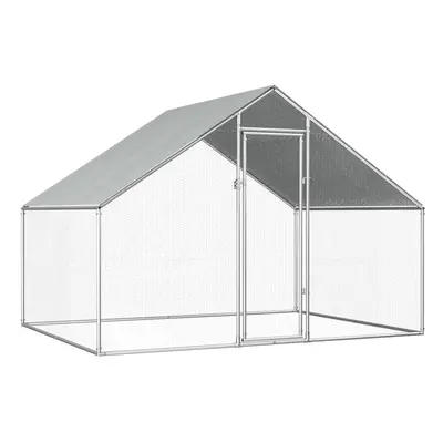 vidaXL Outdoor Chicken Cage 2m Galvanised Steel Silver Frame Grey Roof Coop