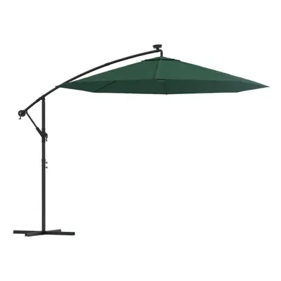 vidaXL Hanging Parasol with LED Lighting 300cm Green Metal Pole Patio Umbrella