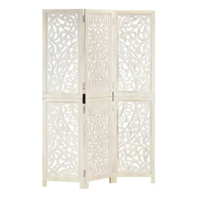 vidaXL Solid Mango Wood Hand carved 3-Panel Room Divider White 120cm Partition