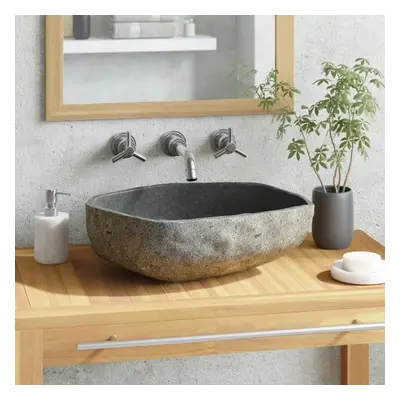 vidaXL Basin Natural River Stone Oval Washroom Cloakroom Bathroom Wash Sink