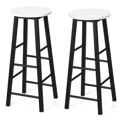 2 Pcs Pub Height Bar Stools Rustic Faux Marble Industrial Round Seat