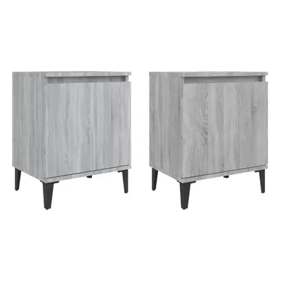 (grey sonoma, 2) vidaXL Bed Cabinet with Metal Legs Nightstand Side Table Bedroom Bed Table