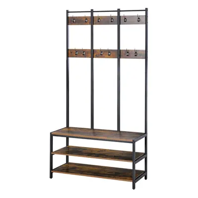 HOMCOM Entryway Coat Rack Hall Tree Shoe Bench in Design Metal Storage Rack