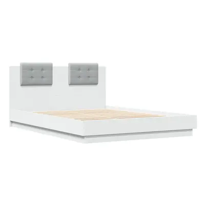 vidaXL Bed Frame with Headboard White 150x200 cm King Size Engineered Wood