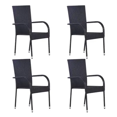 vidaXL 4x Stackable Outdoor Chairs Poly Rattan Black Patio Garden Dining Seats