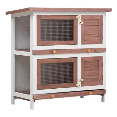 vidaXL Outdoor Rabbit Hutch Doors Brown Wood Pet House Habitat Cage Carrier