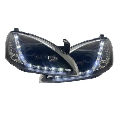 For Vauxhall Corsa C Black LED DRL Projector Headlights Headlamps