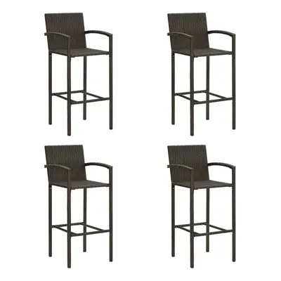 vidaXL 4x Bar Stools Brown Poly Rattan Kitchen Stool Armchairs Garden Chairs