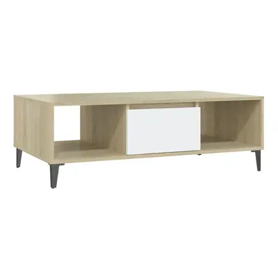 vidaXL Coffee Table White and Sonoma Oak Engineered Wood Couch Indoor Table