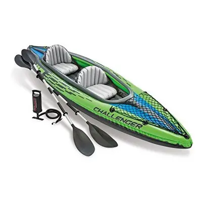 Intex Challenger K2 Kayak Person Inflatable Kayak Set with Aluminum Oars and High Output Air Pum