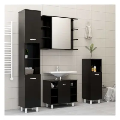 vidaXL Bathroom Furniture Set Piece Black Engineered Wood Cabinet Mirror