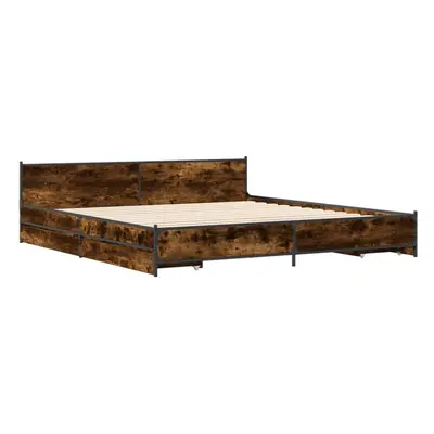 (smoked oak, x cm) vidaXL Bed Frame with Drawers Bed Base Mattress Foundation Engineered Wood