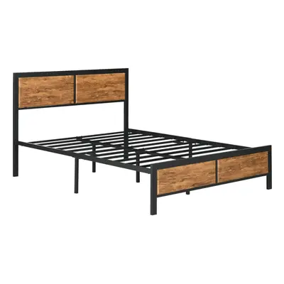 HOMCOM Double Size Bed Frame Steel Bed Base with Headboard x 197cm Brown