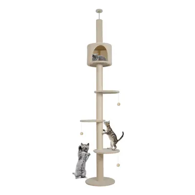 4-Tier Floor to Ceiling Tower Cat Tree with Scratching Post Beige