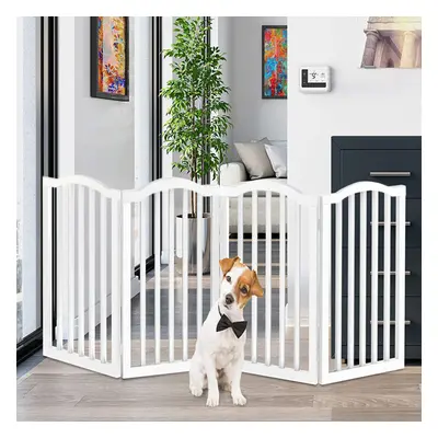 (4 Panels) Wooden Dog Gate Freestanding Pet Fence Foldable Safety Barrier