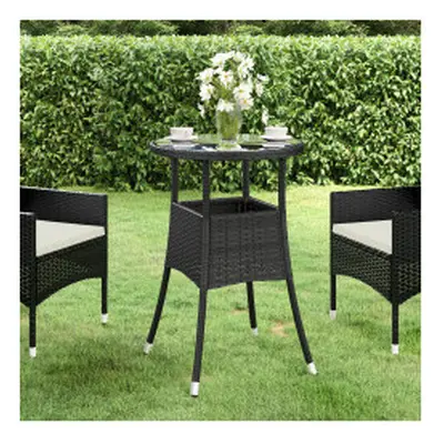 vidaXL Garden Table Ã60 cm Tempered Glass and Poly Rattan Black Patio Table