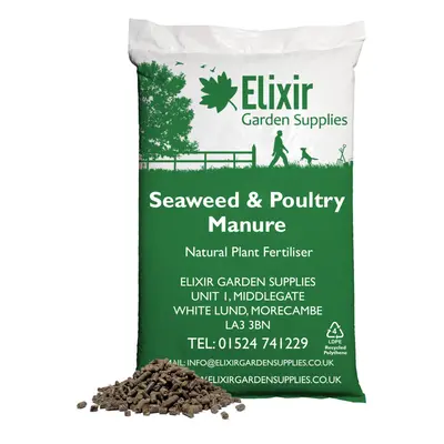 (20kg, Polythene Bag) Natural & Organic Seaweed & Chicken Poultry Manure Mix Plant Fertiliser Pe