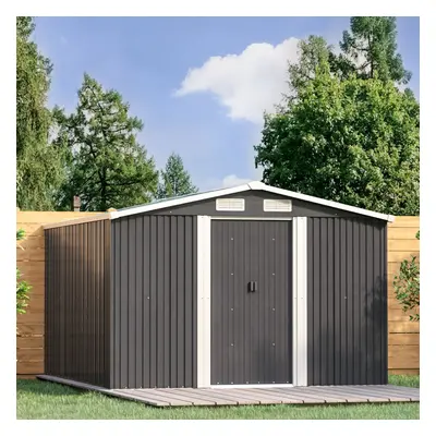 (Charcoal Black, 10' x 8' ft) Metal Steel Garden Shed Outdoor Storage Tool Sheds Building & Foun