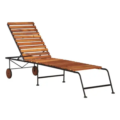 vidaXL Solid Acacia Wood Sun Lounger with Steel Legs Outdoor Recliner Chair