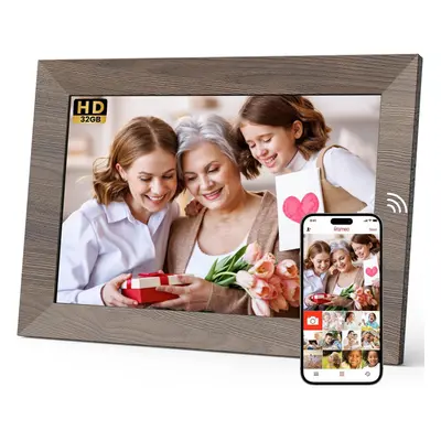 (WiFi 10.1inch Wood) WiFi Digital Photo Frame Touchscreen, electronic photo frame with 32GB of s