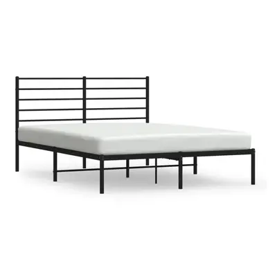 (black, x cm/with headboard) vidaXL Metal Bed Frame with Headboard Bed Base Mattress Foundation 