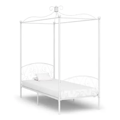 vidaXL Canopy Bed Frame White Metal 90x200cm Bedroom Single Beds Furniture