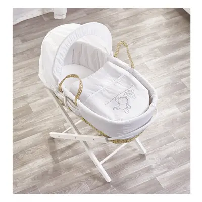 White Teddy Wash Day Palm Moses Basket with Folding Stand - Opal White