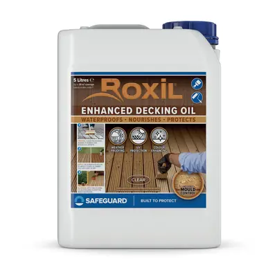 Roxil Enhanced Decking Oil - 5L Clear - Weatherproof, Nourish and Protect Outdoor Wood with Adde