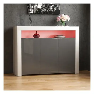 (White & Grey) Nova Door LED Sideboard Wide Shelf Gloss Cabinet