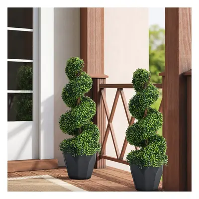 (3ft/90cm) 2X Large Artificial Spiral Boxwood Buxus Tower Plant Twist Topiary Potted Tree