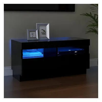 vidaXL TV Cabinet with LED Lights Black 80x35x40 cm TV Stand Unit Hifi Cabinet