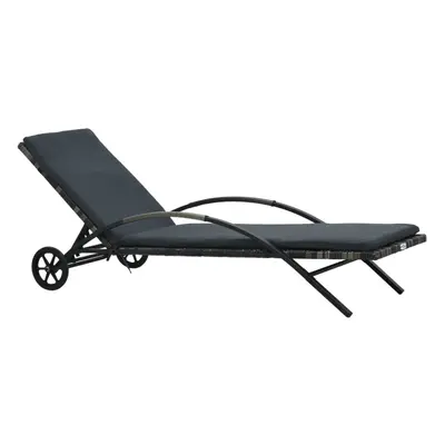 Sun Lounger with Cushion & Wheels Poly Rattan Anthracite