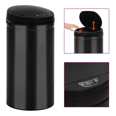 vidaXL Automatic Sensor Dustbin 50L Carbon Steel Black Kitchen Waste Dust Bin