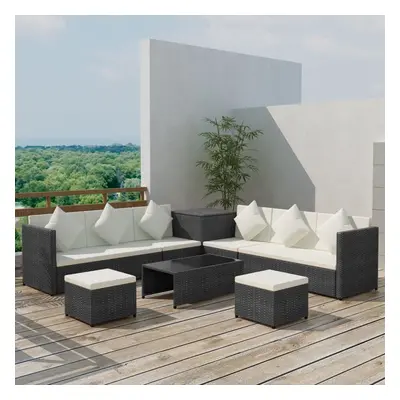 vidaXL Garden Sofa Set Pieces Poly Rattan Black Outdoor Patio Couch Lounge