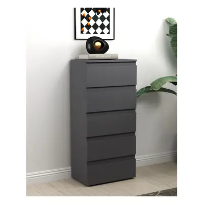 5 Drawer Chest Slimline Cabinet Storage Unit Bedroom Furniture - Grey