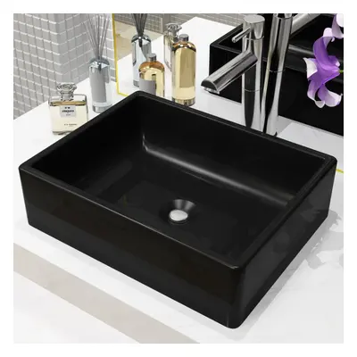 vidaXL Basin Ceramic Rectangular Black 41x30x12cm Bathroom Countertop Sink