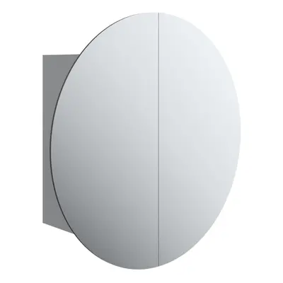 (Grey, cm) vidaXL Bathroom Cabinet with Round Mirror and LED Cabinet Storage Cupboard