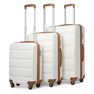 (19/24/28 inch set) 19/24/28 Inch ABS Hard Shell Suitcase Cream Color Luggage with Spinner Wheel